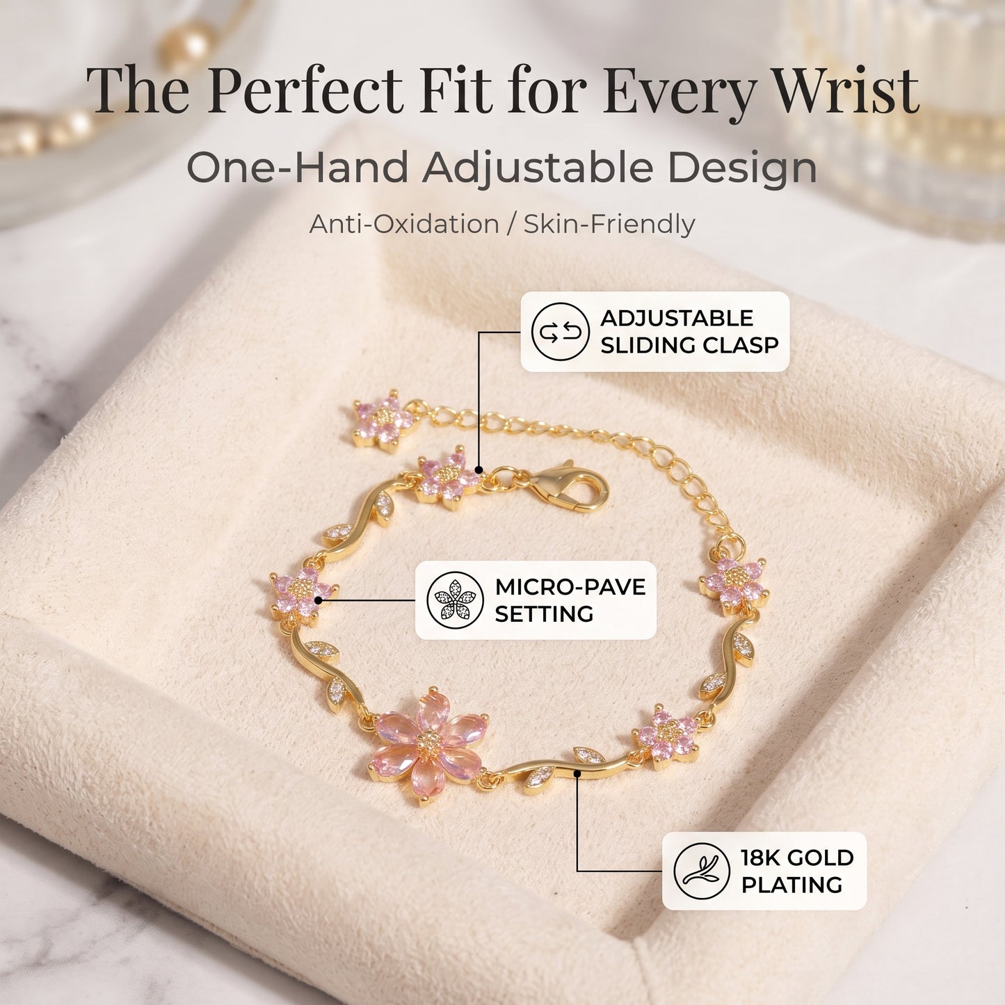 ✨50%OFF✨18K Gold Plated Micro-Pave Zirconia Bracelet | Luxury Sparkling Branch Vine Cuff Wristband | Adjustable Sliding Clasp Elegant Jewelry Gift for Women