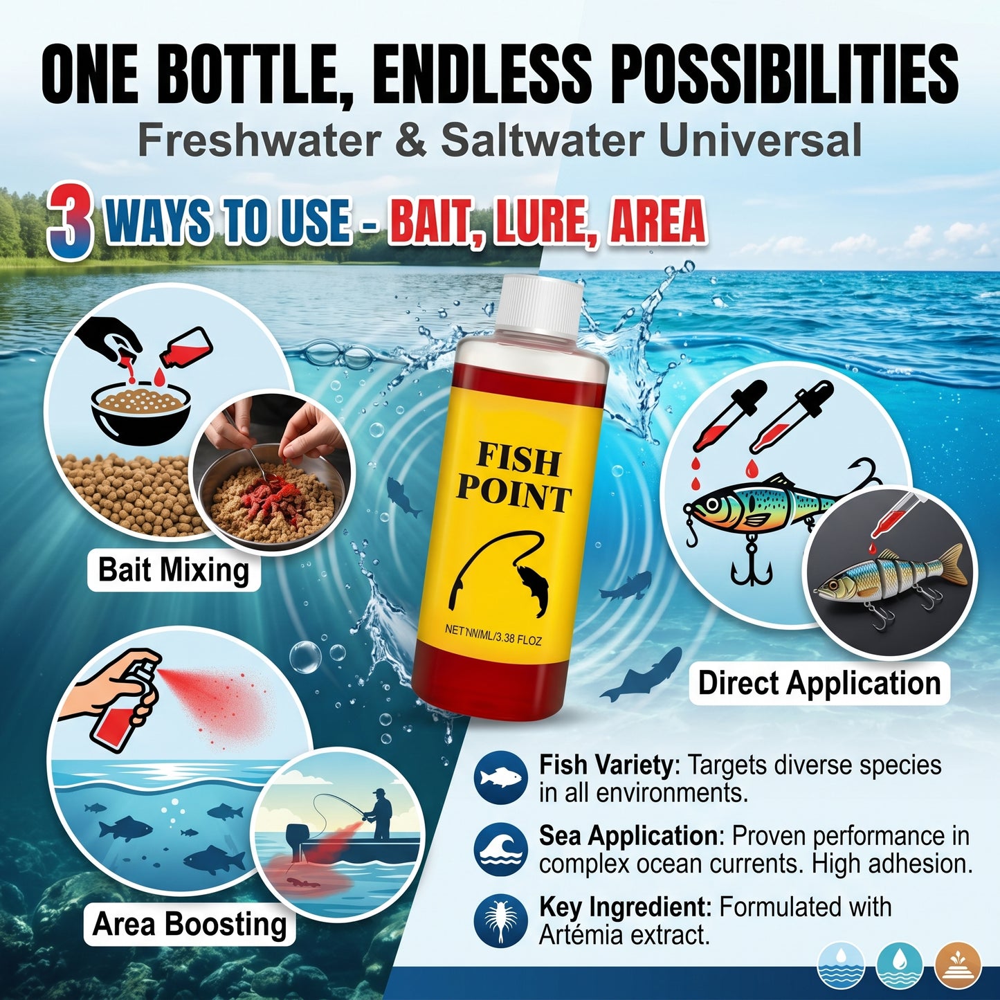 🔥50%off🔥The FISH POINT™ Pro-Grade Concentrated Marine & Freshwater Fish Attractant (100ml / 3.38 fl.oz)