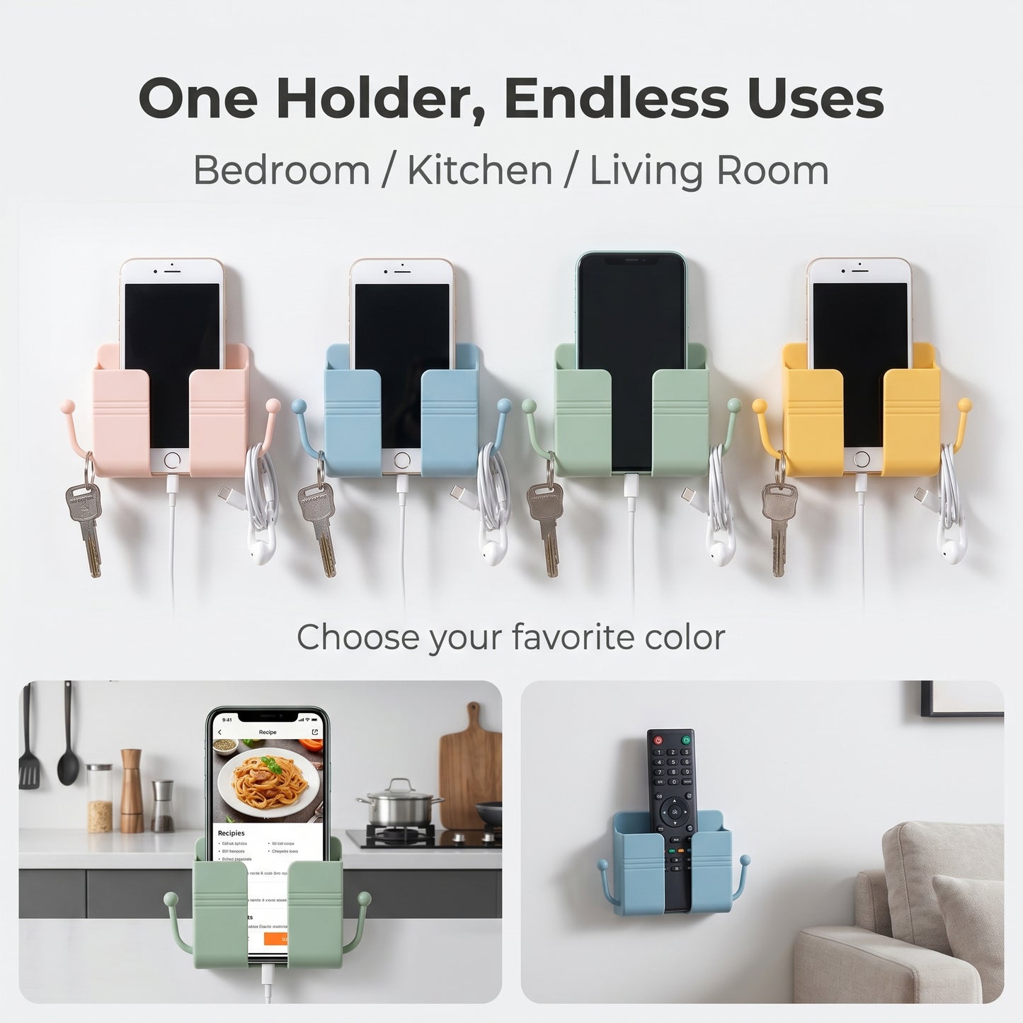 🔥50%off 🔥Wall-mounted storage box, adhesive bedside phone holder, phone charging stand, remote control storage rack