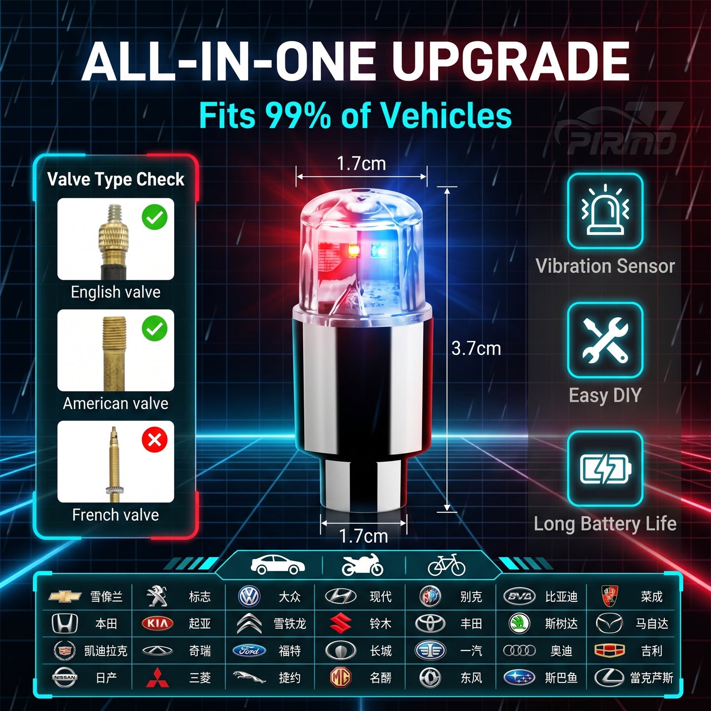 ✨50%off✨Motion-Activated LED Wheel Lights | Waterproof Valve Stem Caps for Car, Motorcycle & Bike (4 Colors, Pack of 4)
