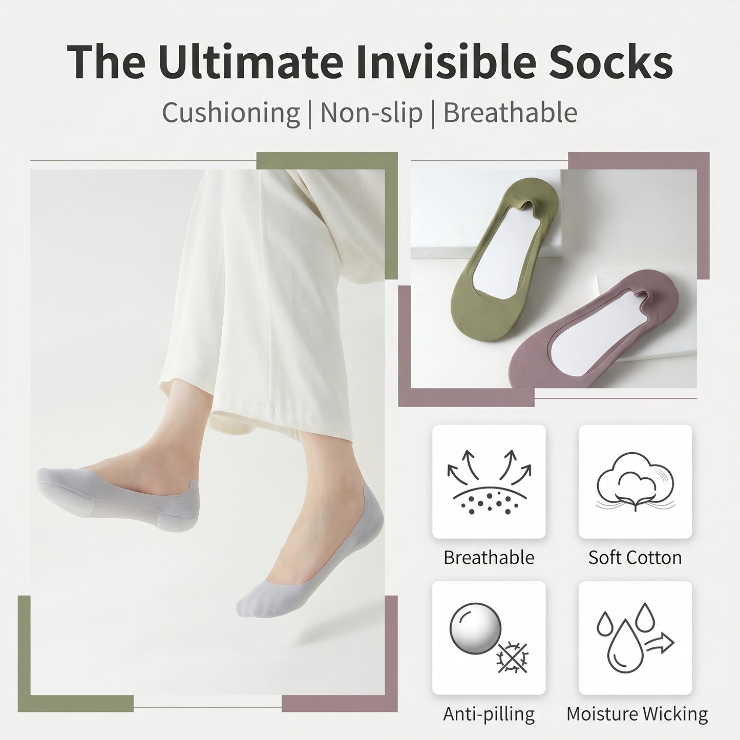 Cushioned No-✨50%off 🧦Show Socks for Women | Non-Slip Ice Silk Invisible Boat Socks with Double Sponge Footpads