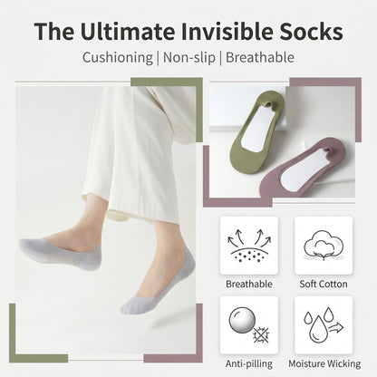 Cushioned No-✨50%off 🧦Show Socks for Women | Non-Slip Ice Silk Invisible Boat Socks with Double Sponge Footpads