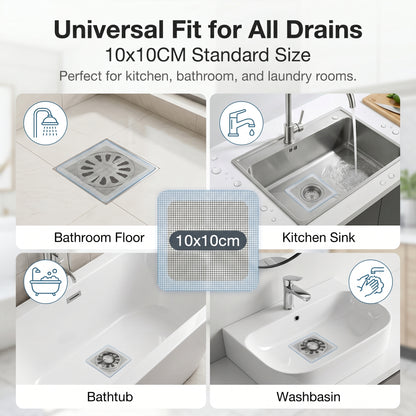 ✨50%off✨Disposable Shower Drain Hair Catcher | 10x10cm Waterproof Mesh Stickers for Bathroom & Kitchen (50/100 Pack)