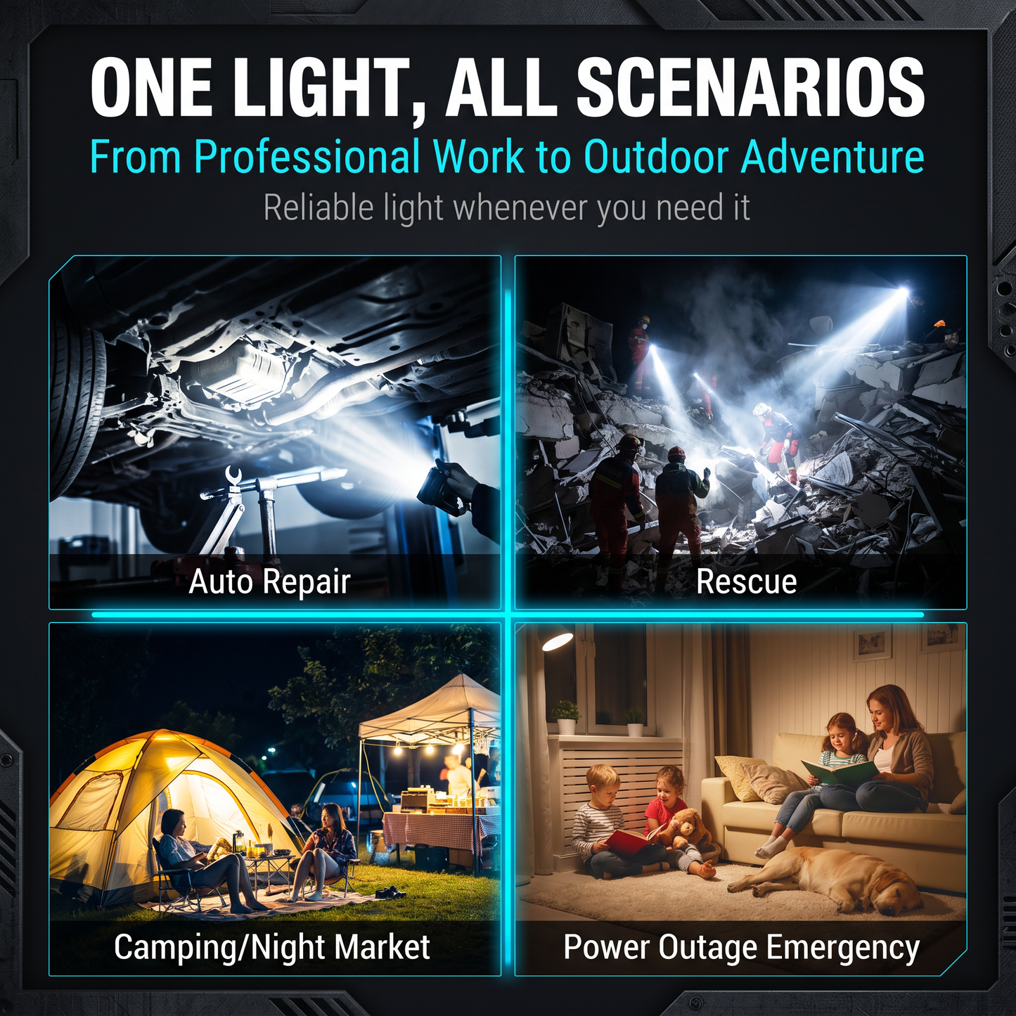 🔥50% OFF & MORE🔥180° Rotatable LED Work Light – With Dual USB Power Bank Function – Rugged & Cordless – Universal Battery Compatibility – For Garage, Construction & Camping