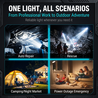 🔥50% OFF & MORE🔥180° Rotatable LED Work Light – With Dual USB Power Bank Function – Rugged & Cordless – Universal Battery Compatibility – For Garage, Construction & Camping