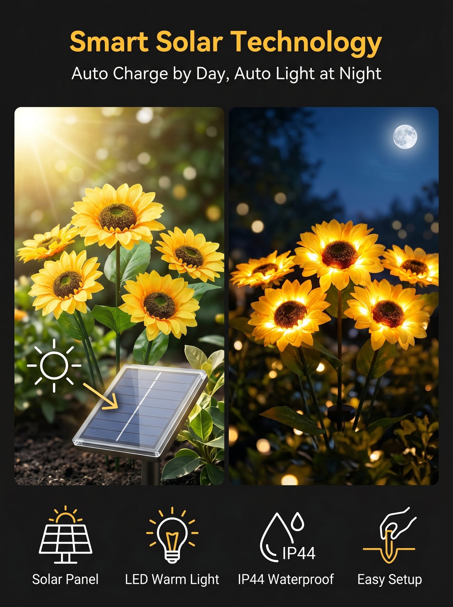 🌻50%OFF🌻 Outdoor Household Courtyard Solar Sunflower Lights, Garden Lawn Decorative Plug-in Street Lights, Simulated Landscape Atmosphere Lights