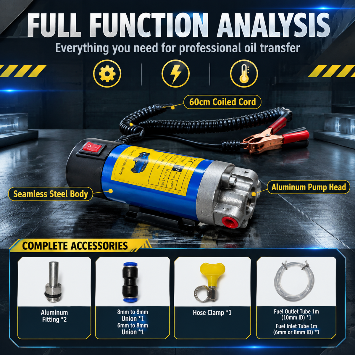 📢📢LIMITED-TIME 50% OFF!⚡12V 100W Self-Priming Electric Oil Pump｜30 Min Continuous Work, Efficient Fluid Transfer Tool for Engine Oil, Gear & Transmission Fluid Removal, Car Oil Change Upgrade Tool