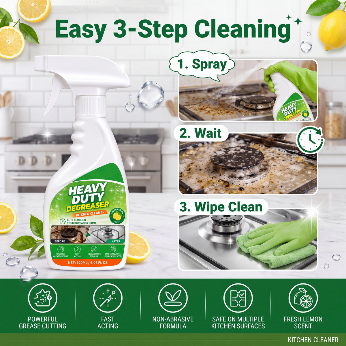 ✨Buy 1 Get 1 Free (for the first 50 customers)🎁🎉Kitchen degreaser🌿Powerful oil and stain removal with a fresh lemon scent