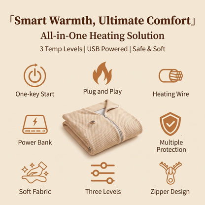🔥 Free Shipping,Last Day 52% Off!🔥Portable USB Electric Heated Blanket Perfect for Outdoors or the Office. Use as a Single-Person Throw, Wrap, or Lap Blanket.