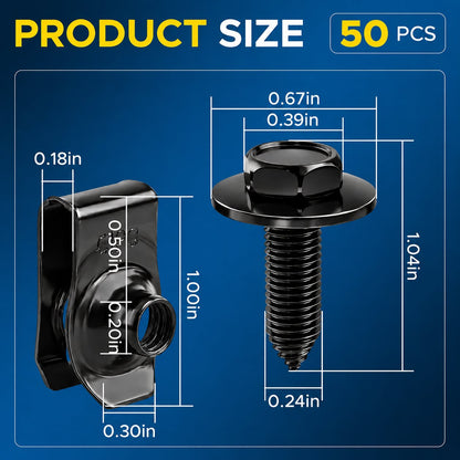 ⚙️ 50-piece set of 1/4-inch body bolts and U-nut clips