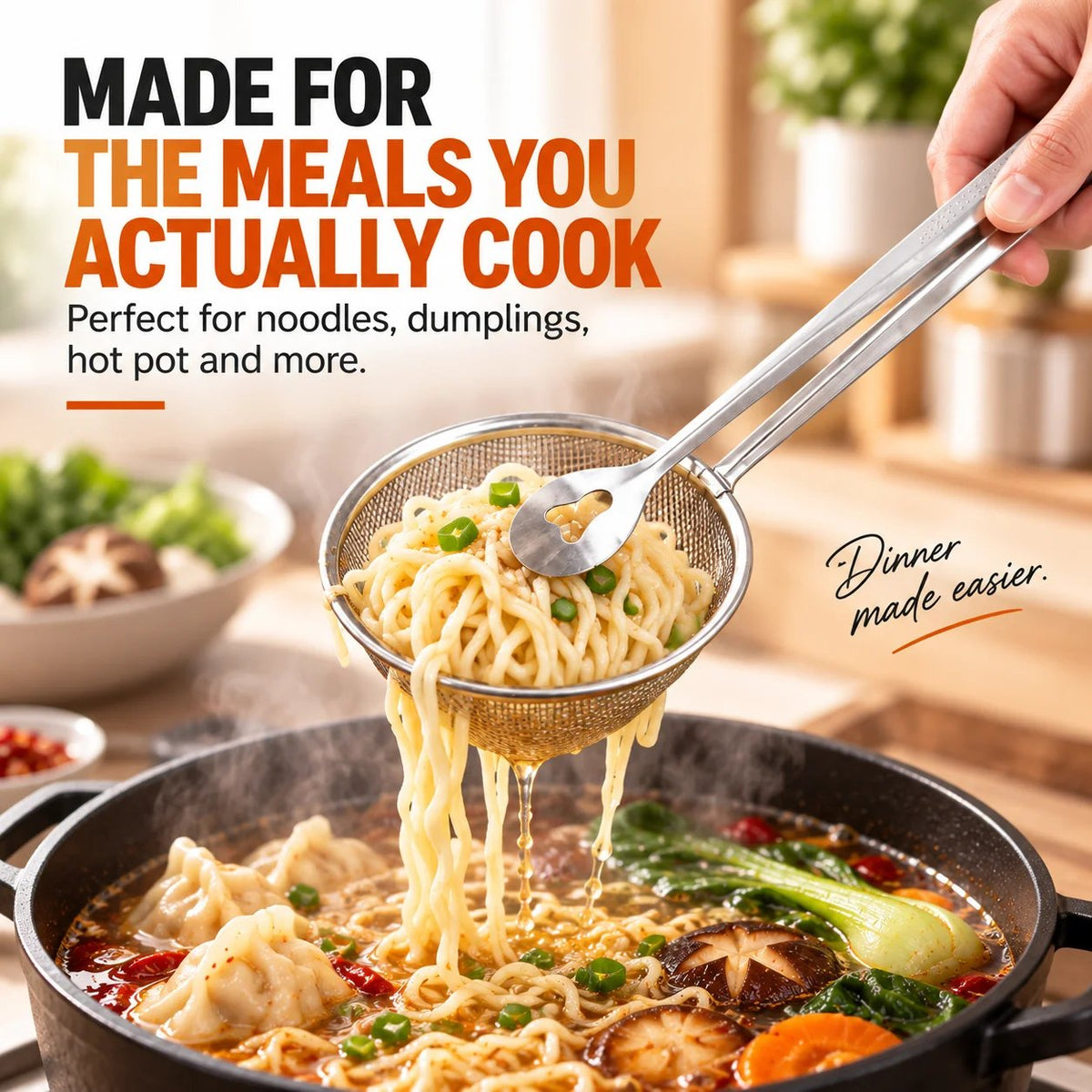 🔥Free Fish Frying Clip🔥2-in-1 Stainless Steel Strainer Tongs