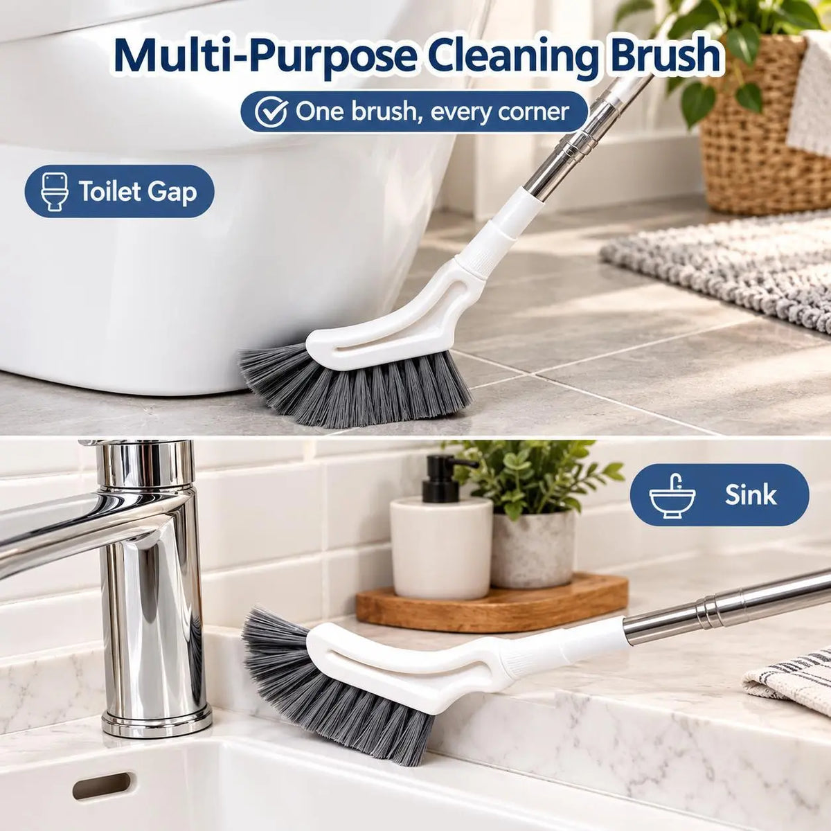 💥Buy 1 Get 1 Free🧼Adjustable Length Stainless Steel Telescopic Long Handle Crevice Cleaning Brush