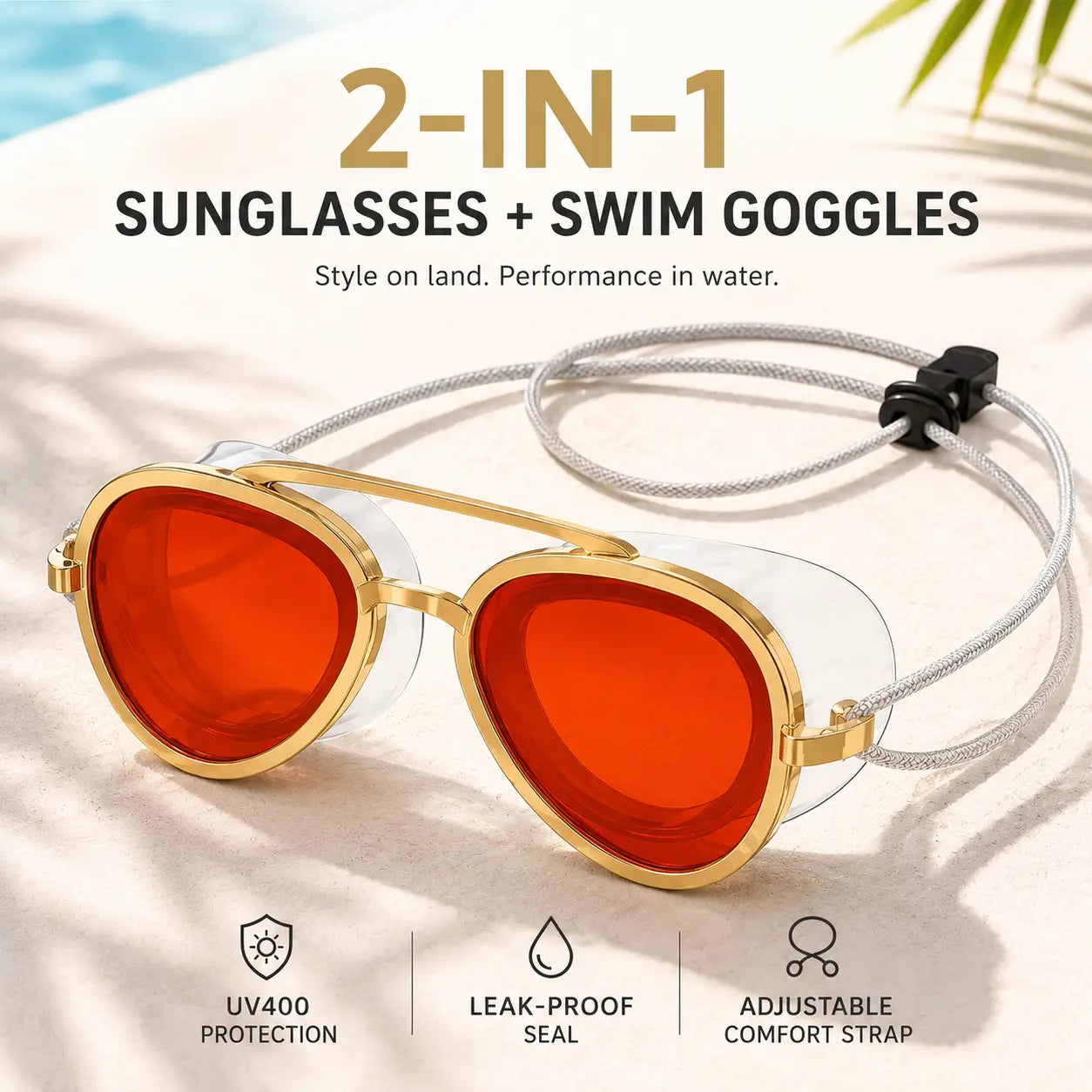 🎣Summer Promotion🏖️2-in-1 Polarized Swim Goggles & Sunglasses(2-pack)🥽