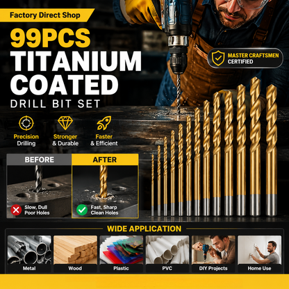 🔥Factory Direct Sales🔧 99-Piece Titanium Coated Drill Bit Set