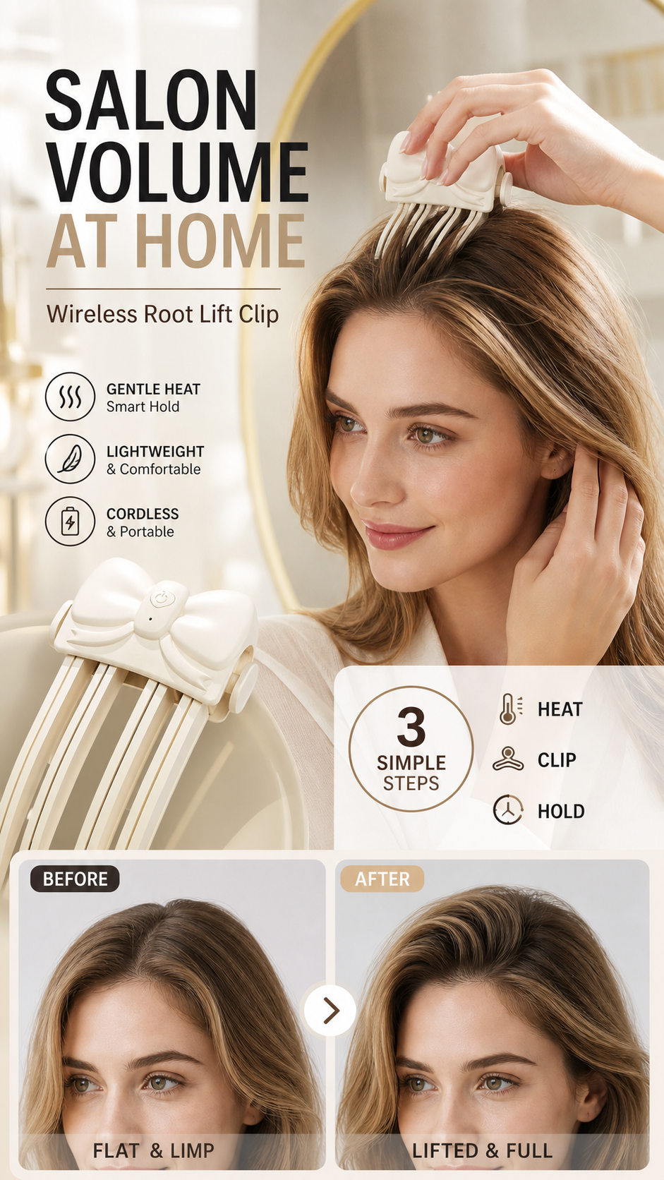 📢📢50% OFF !! ⏰Draadloze verwarmde volumeclip voor de haaraanzet - Stylingtool voor volume in de salon, speciaal voor fijn, futloos haar