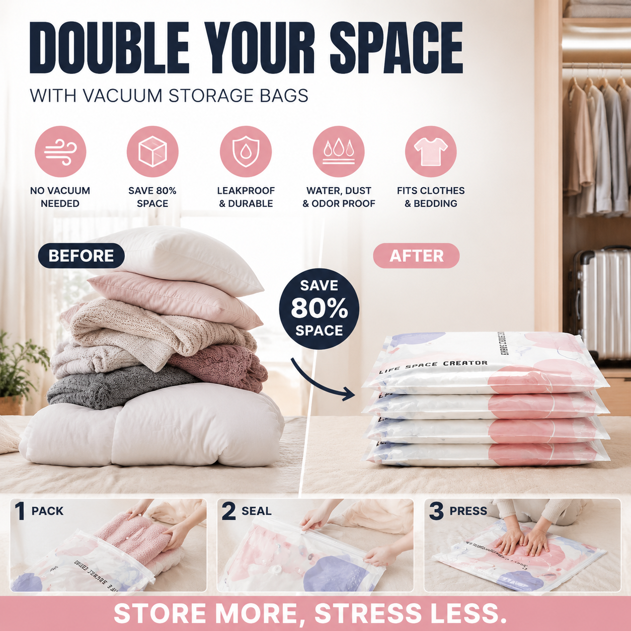 🔥2026 Hot Sale🔥No-Pump Large Vacuum Storage Compression Bags