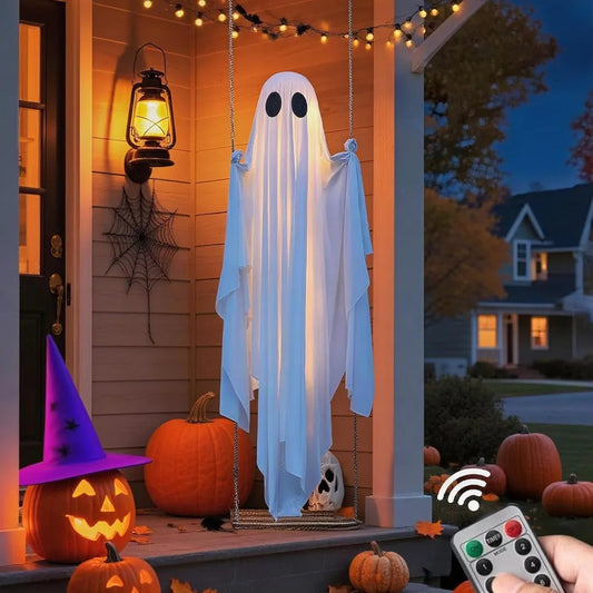 🎁HOT DEAL – Up to 50% OFF🔥Halloween Decorations OutdoorHanging Swing Ghost Halloween Decor with String Lights, Spooky Cute Ghosts Decorations for Front Porch Yard Tree