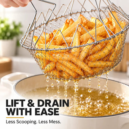 🔥 BUY 1 GET 1 FREE – Foldable 304 stainless steel frying basket and filter✨