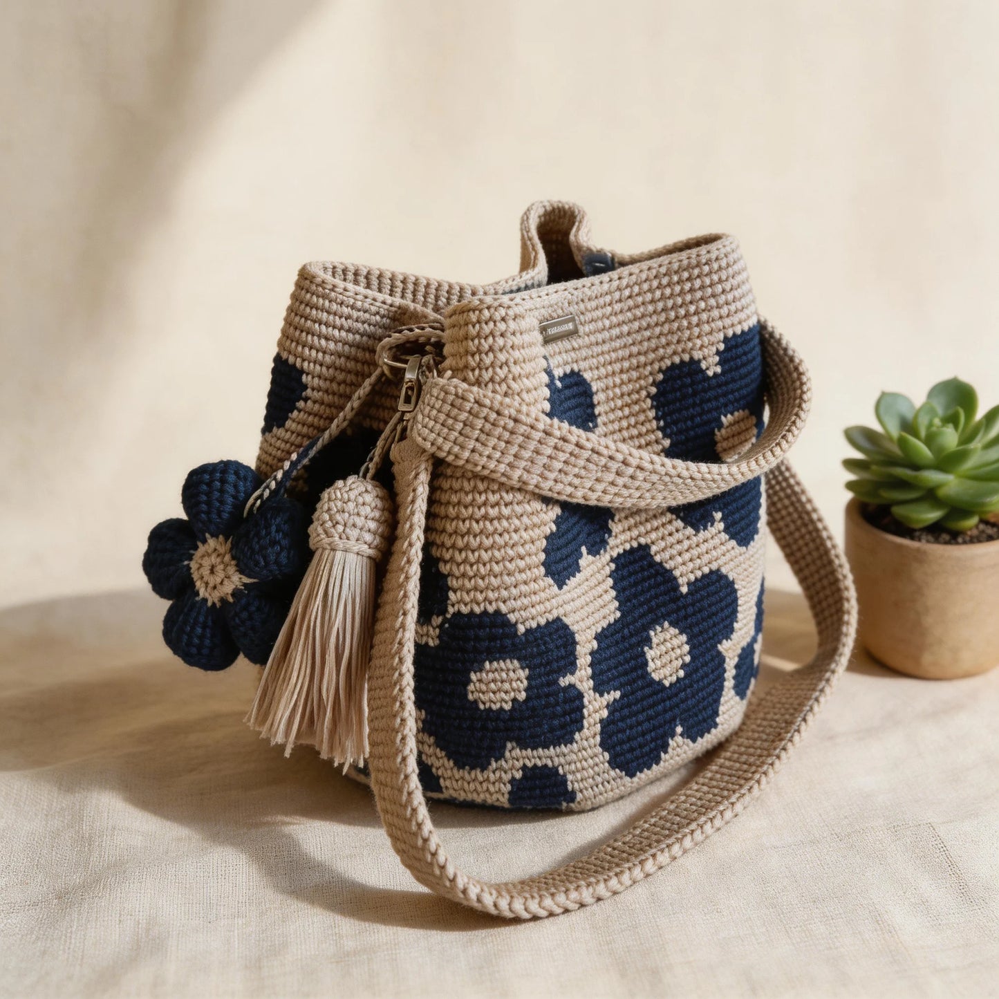✨50%off 🎁✨Spacious Knit Flower Bucket Bag - Handmade Crochet Tote with Reinforced Hardware, Comfort Wide Strap Purse for Coffee Runs & City Days