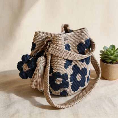 ✨50%off 🎁✨Spacious Knit Flower Bucket Bag - Handmade Crochet Tote with Reinforced Hardware, Comfort Wide Strap Purse for Coffee Runs & City Days