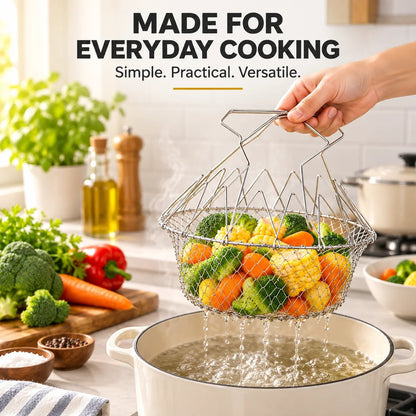🔥 BUY 1 GET 1 FREE – Foldable 304 stainless steel frying basket and filter✨