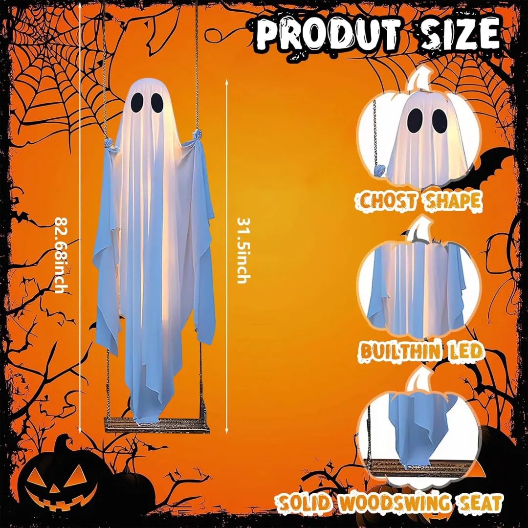 🎁HOT DEAL – Up to 50% OFF🔥Halloween Decorations OutdoorHanging Swing Ghost Halloween Decor with String Lights, Spooky Cute Ghosts Decorations for Front Porch Yard Tree