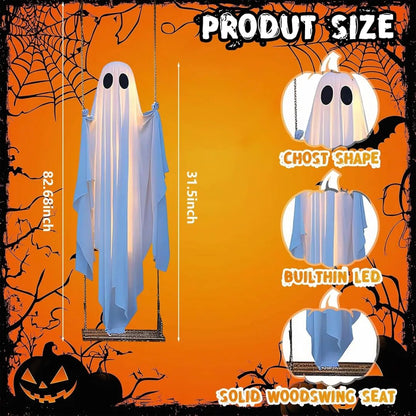🎁HOT DEAL – Up to 50% OFF🔥Halloween Decorations OutdoorHanging Swing Ghost Halloween Decor with String Lights, Spooky Cute Ghosts Decorations for Front Porch Yard Tree
