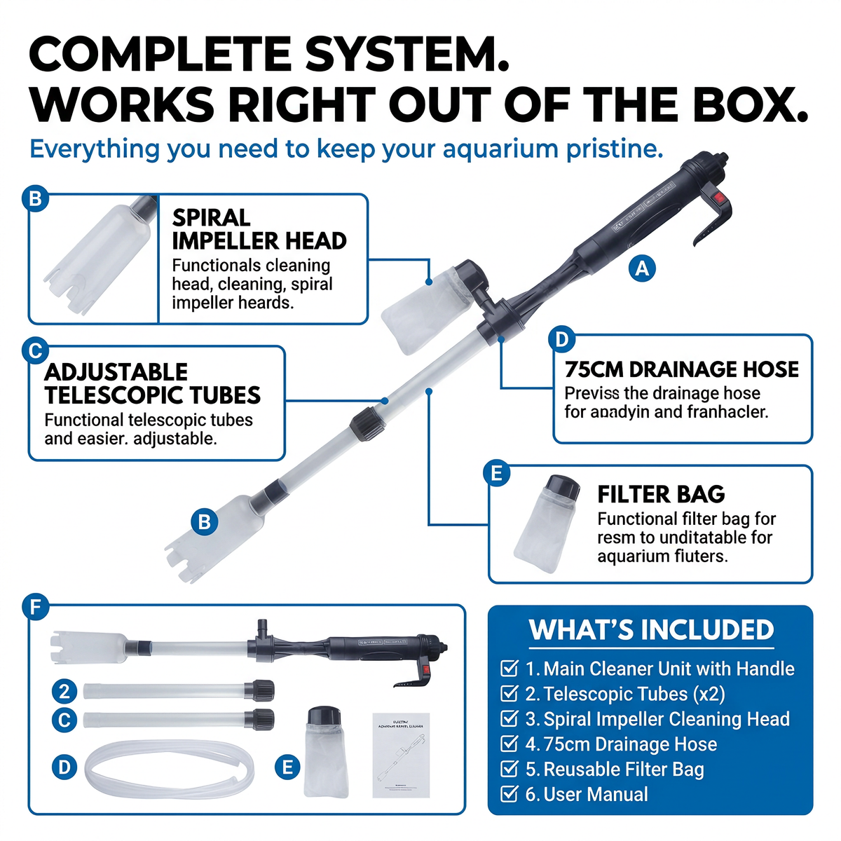 🐠50% OFF NOW! Electric Aquarium Gravel Cleaner – Powerful Suction Fish Tank Vacuum Siphon, Easy Gravel Cleaning & Water Changing, Automatic Aquarium Maintenance Tool