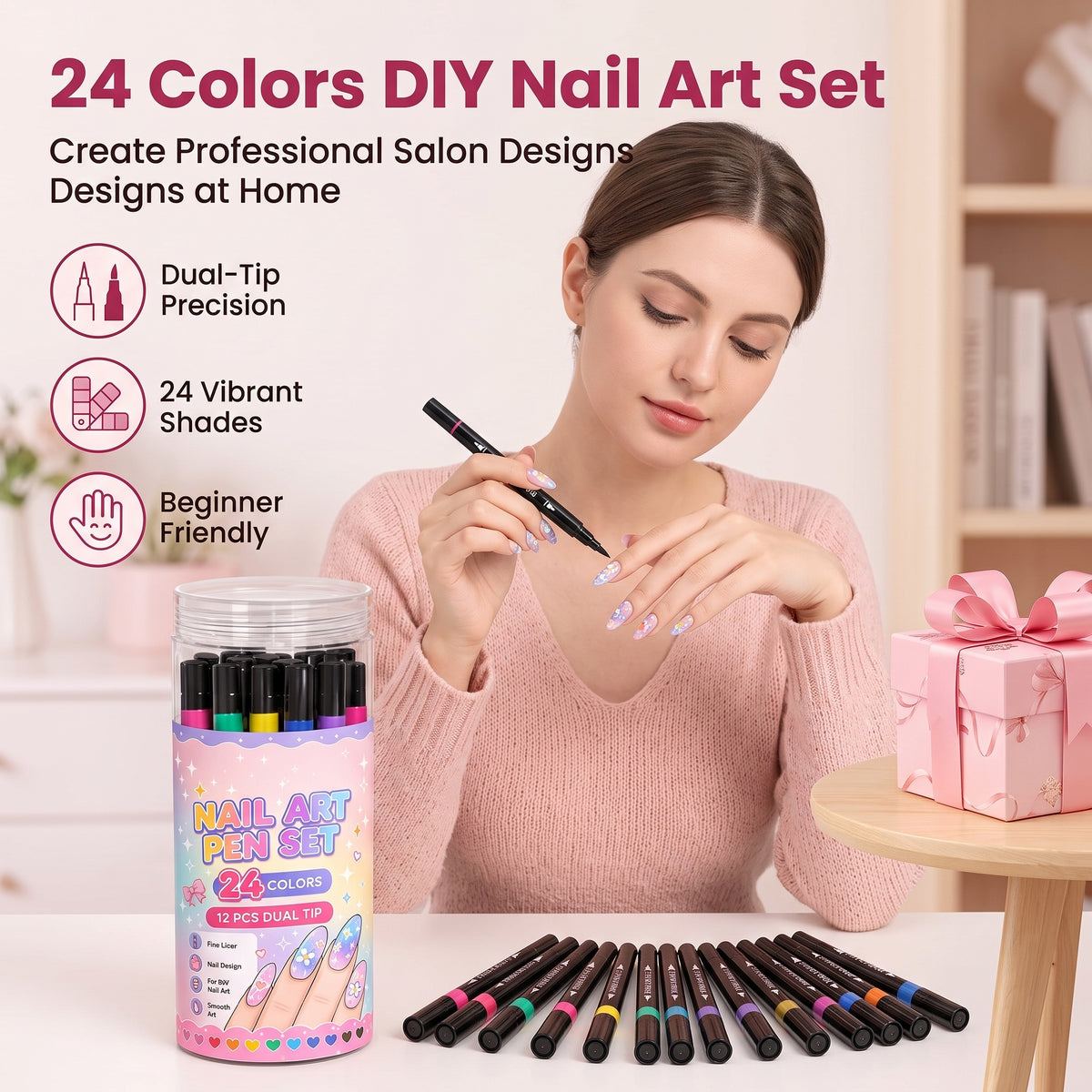 🎉 2026 Sale💅 24‑Colors Dual‑Ended Nail Art Pens‑DIY Manicure Drawing Set 🎨
