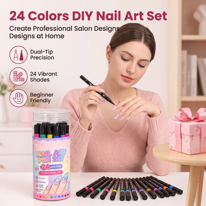 🎉 2026 Sale💅 24‑Colors Dual‑Ended Nail Art Pens‑DIY Manicure Drawing Set 🎨