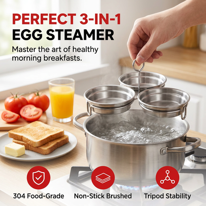🎁50%OFF🍳3-in-1 Stainless Steel Egg Poacher-Poach, Steam, Bake,Poach, Steam, Bake