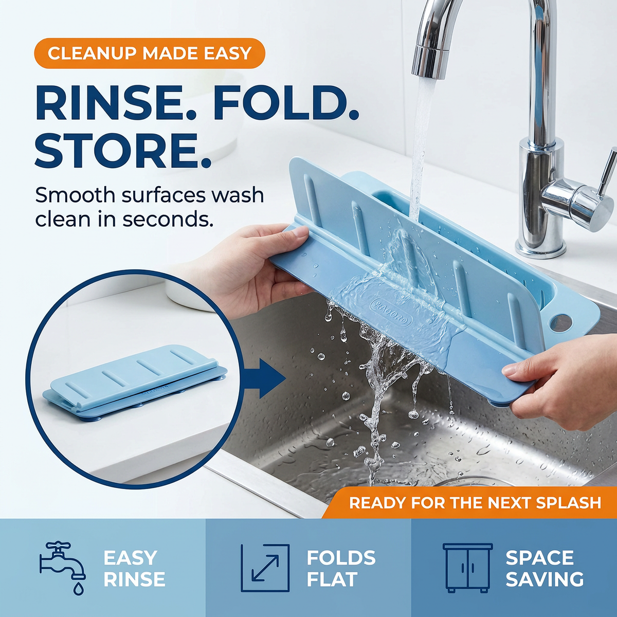 💧50%OFF💧Foldable Kitchen Sink Splash Guard ABS+TPE Water Splash Blocker