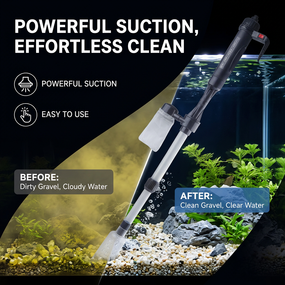 🐠50% OFF NOW! Electric Aquarium Gravel Cleaner – Powerful Suction Fish Tank Vacuum Siphon, Easy Gravel Cleaning & Water Changing, Automatic Aquarium Maintenance Tool