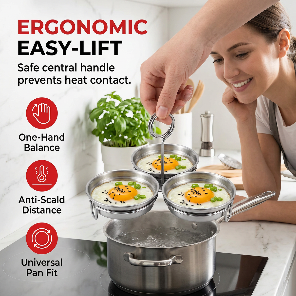 🎁50%OFF🍳3-in-1 Stainless Steel Egg Poacher-Poach, Steam, Bake,Poach, Steam, Bake