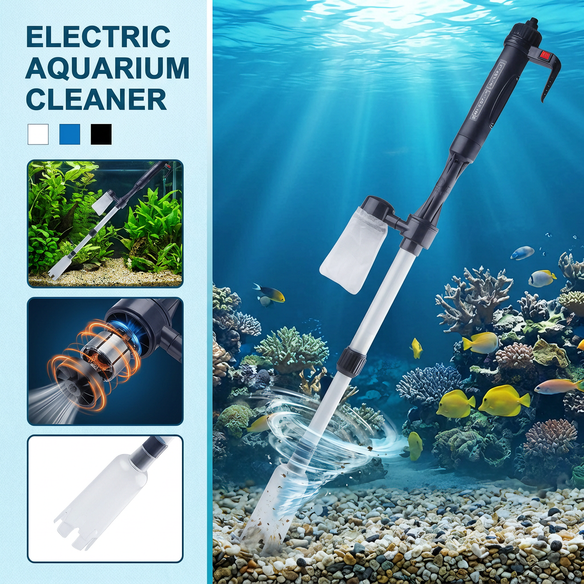 🐠50% OFF NOW! Electric Aquarium Gravel Cleaner – Powerful Suction Fish Tank Vacuum Siphon, Easy Gravel Cleaning & Water Changing, Automatic Aquarium Maintenance Tool