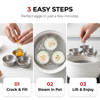 🎁50%OFF🍳3-in-1 Stainless Steel Egg Poacher-Poach, Steam, Bake,Poach, Steam, Bake