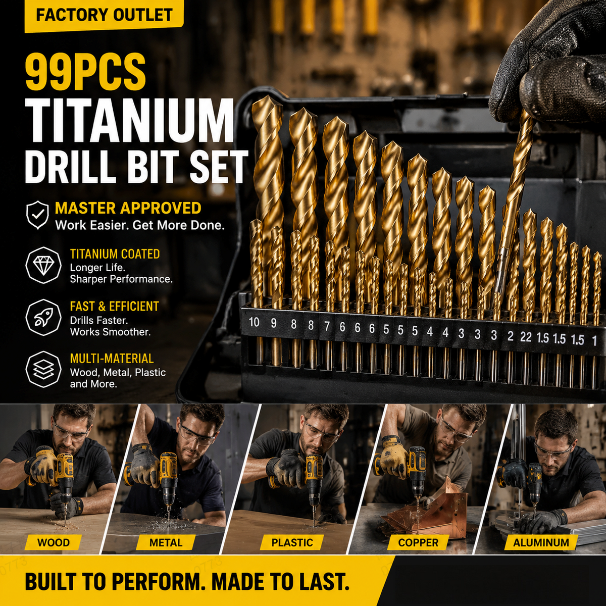 🔥Factory Direct Sales🔧 99-Piece Titanium Coated Drill Bit Set