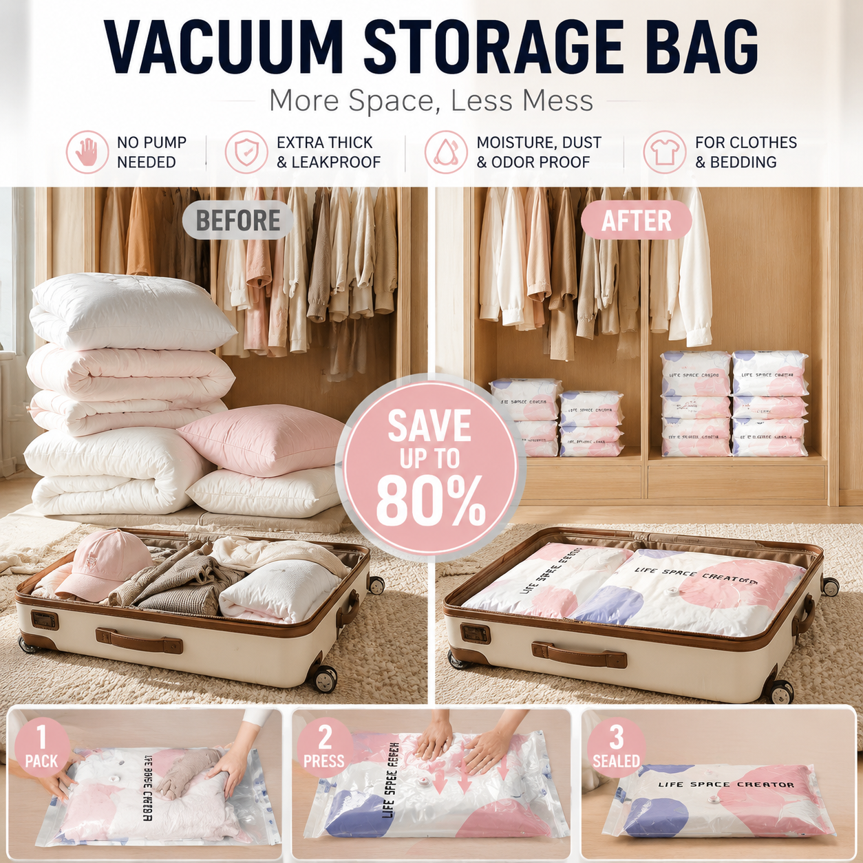 🔥2026 Hot Sale🔥No-Pump Large Vacuum Storage Compression Bags