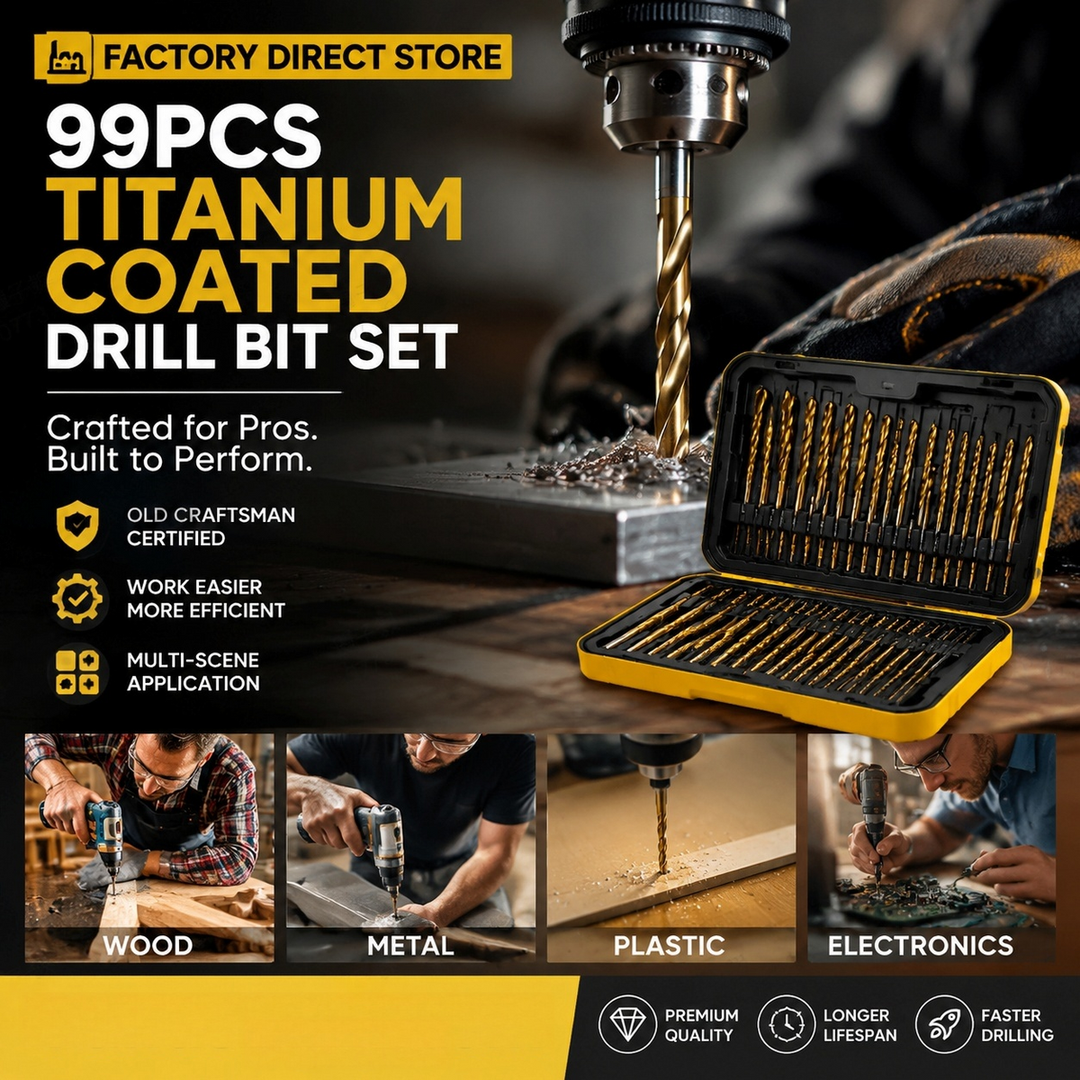 🔥Factory Direct Sales🔧 99-Piece Titanium Coated Drill Bit Set
