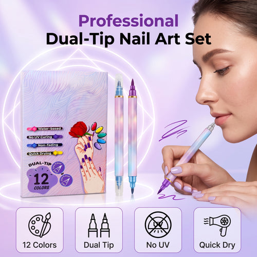 🥳2026 HOT SALE🥳✨10/12-Color Dual-Tip Nail Art Pen Set/Metallic Nail Art Pen