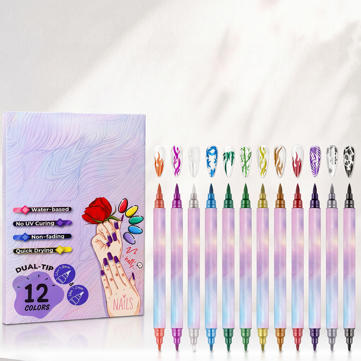 🥳2026 HOT SALE🥳✨10/12-Color Dual-Tip Nail Art Pen Set/Metallic Nail Art Pen