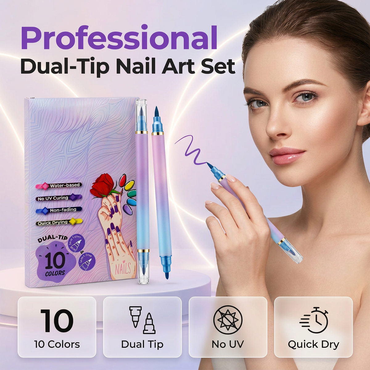 🥳2026 HOT SALE🥳✨10/12-Color Dual-Tip Nail Art Pen Set/Metallic Nail Art Pen