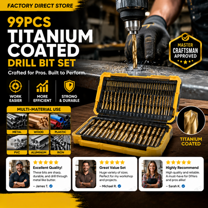 🔥Factory Direct Sales🔧 99-Piece Titanium Coated Drill Bit Set