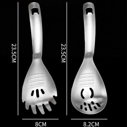 🔥Today Only 50% OFF 5‑in‑1 Stainless Steel Multi‑Purpose Kitchen Spoon: Drain, Grind, Scoop & Bottle Opener 🧑‍🦳💪