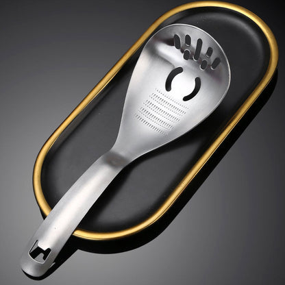 🔥Today Only 50% OFF 5‑in‑1 Stainless Steel Multi‑Purpose Kitchen Spoon: Drain, Grind, Scoop & Bottle Opener 🧑‍🦳💪