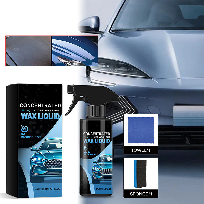 🚗✨🔥Buy‑One‑Get‑One‑Free When You Order Today! Concentrated Car Wash & Wax Liquid, Gentle & Effective Detailing Spray Kit with Sponge and Microfiber Cloth