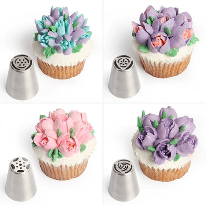 🍰 Enjoy 50% off now! 🔥 Flower-shaped piping tip set—perfect for DIY buttercream cake decorations featuring tulips and roses.