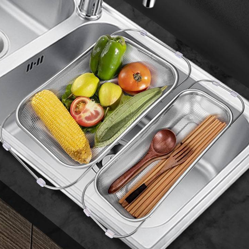 🍽️ 50% OFF NOW! 🧺 Stainless Steel Telescopic Drainer Basket – Adjustable width, rust-proof & durable – Perfect for sinks, dishes & kitchen prep ✨