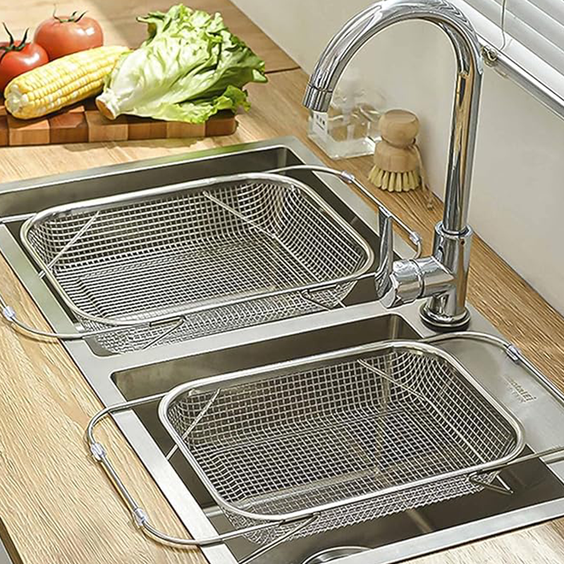 🍽️ 50% OFF NOW! 🧺 Stainless Steel Telescopic Drainer Basket – Adjustable width, rust-proof & durable – Perfect for sinks, dishes & kitchen prep ✨