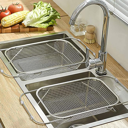 🍽️ 50% OFF NOW! 🧺 Stainless Steel Telescopic Drainer Basket – Adjustable width, rust-proof & durable – Perfect for sinks, dishes & kitchen prep ✨